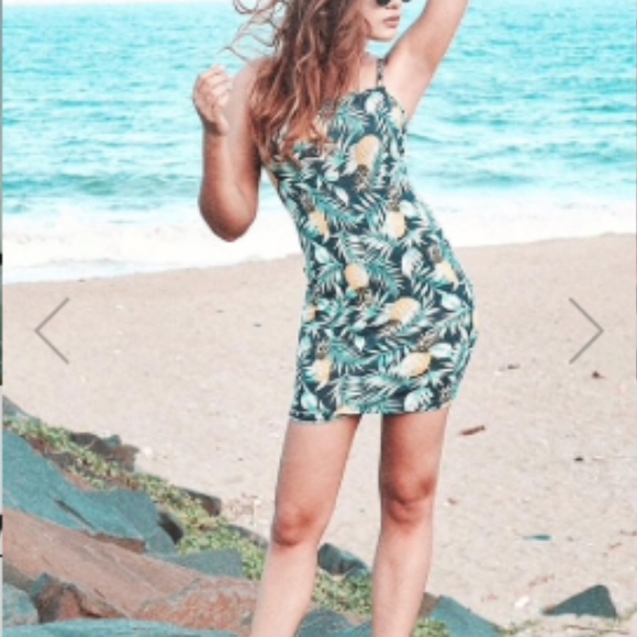 Tropical Pineapple Palm Leaf Print Cami Dress - Picture 2 of 8